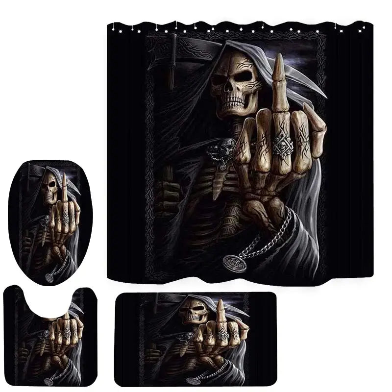 Hot Sale Printing Waterproof Horror Skull Death Bathroom Shower Curtain Partition Curtain Optional Kit