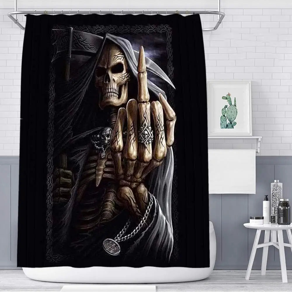 Hot Sale Printing Waterproof Horror Skull Death Bathroom Shower Curtain Partition Curtain Optional Kit