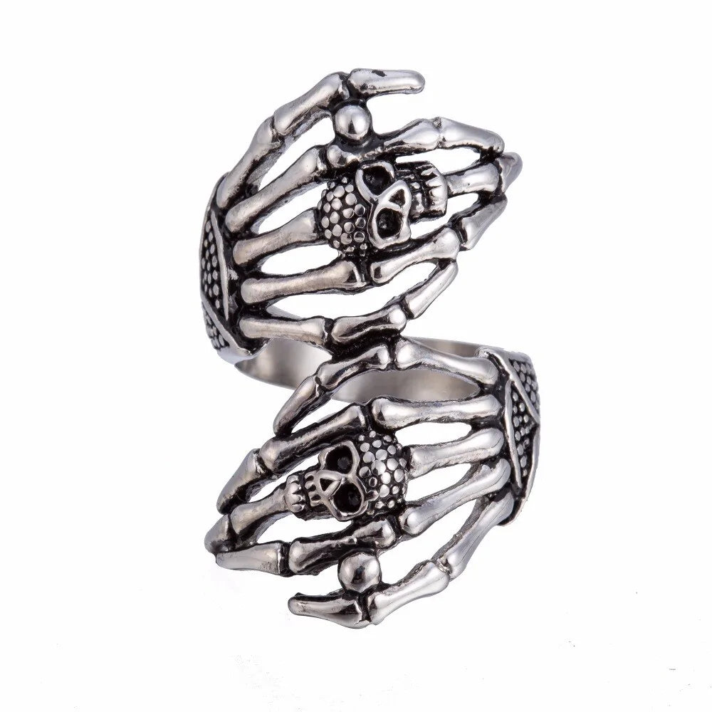 Retro Silver Skull Hand Ring - Yurei Works