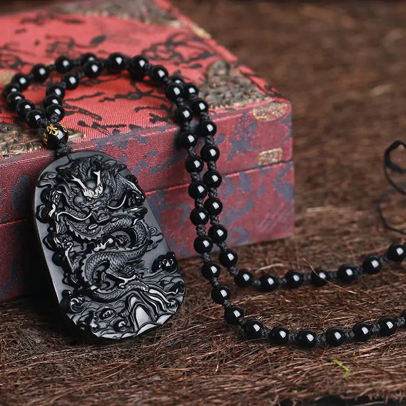 Dragon Black Obsidian Necklace - Yurei Works