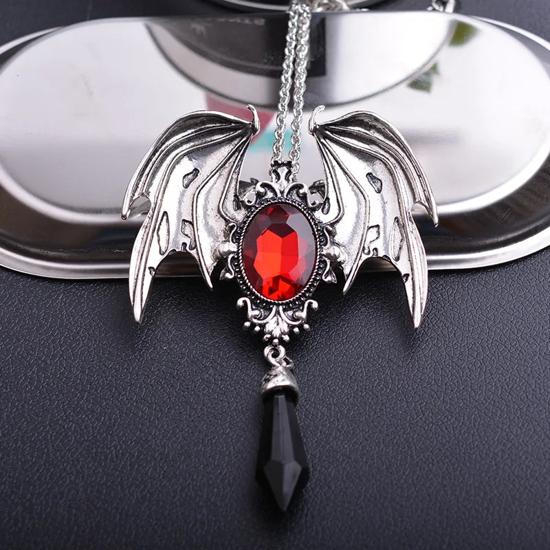 Red Crystal Vampire Bat Pendant - Yurei Works