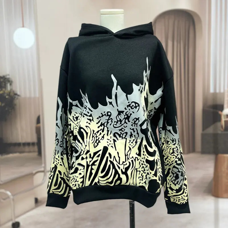 Men's Hip Hop Goth Skull Print Long Sleeve Oversized Hoodies - Yurei Works