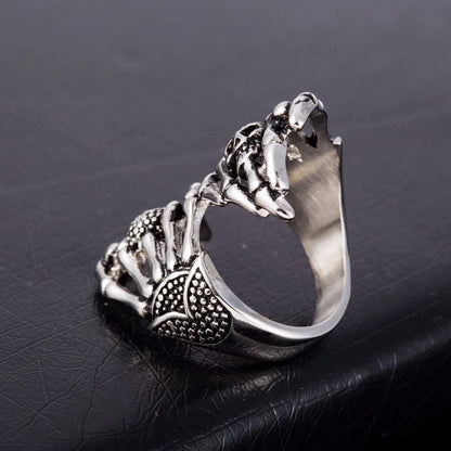 Retro Silver Skull Hand Ring - Yurei Works