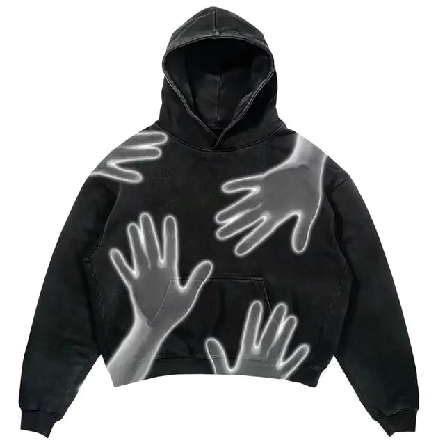 Men's Hip Hop Goth Skull Print Long Sleeve Oversized Hoodies - Yurei Works