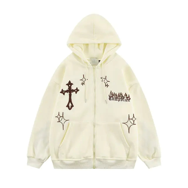 Goth Embroidery Retro Hoodies - Yurei Works