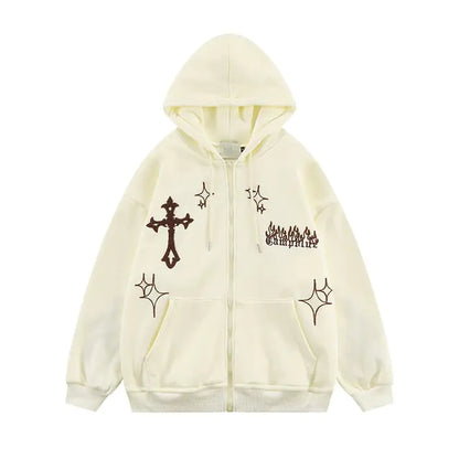 Goth Embroidery Retro Hoodies - Yurei Works