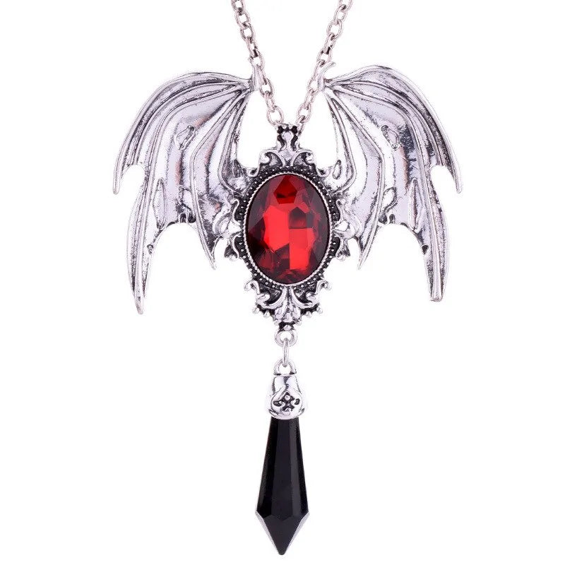 Red Crystal Vampire Bat Pendant - Yurei Works