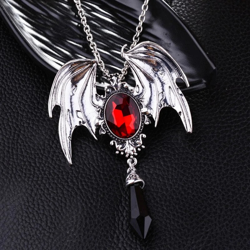 Red Crystal Vampire Bat Pendant - Yurei Works