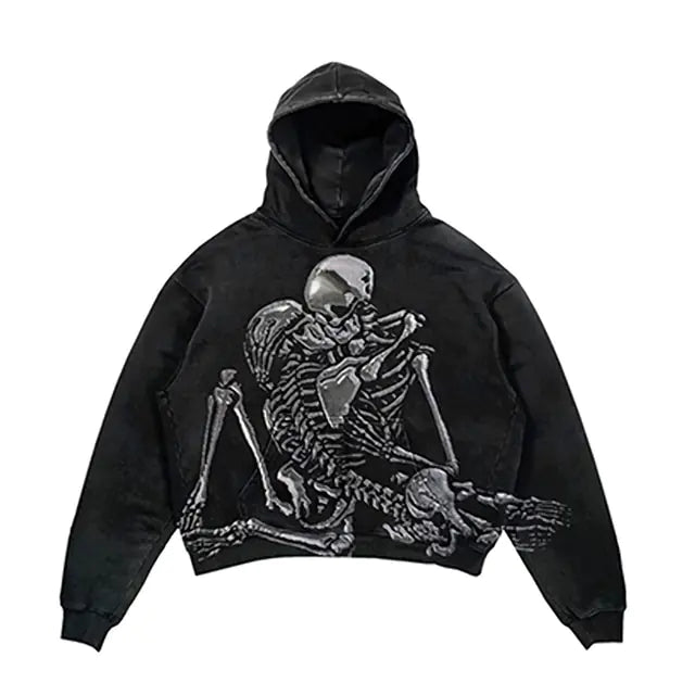 Men's Hip Hop Goth Skull Print Long Sleeve Oversized Hoodies - Yurei Works